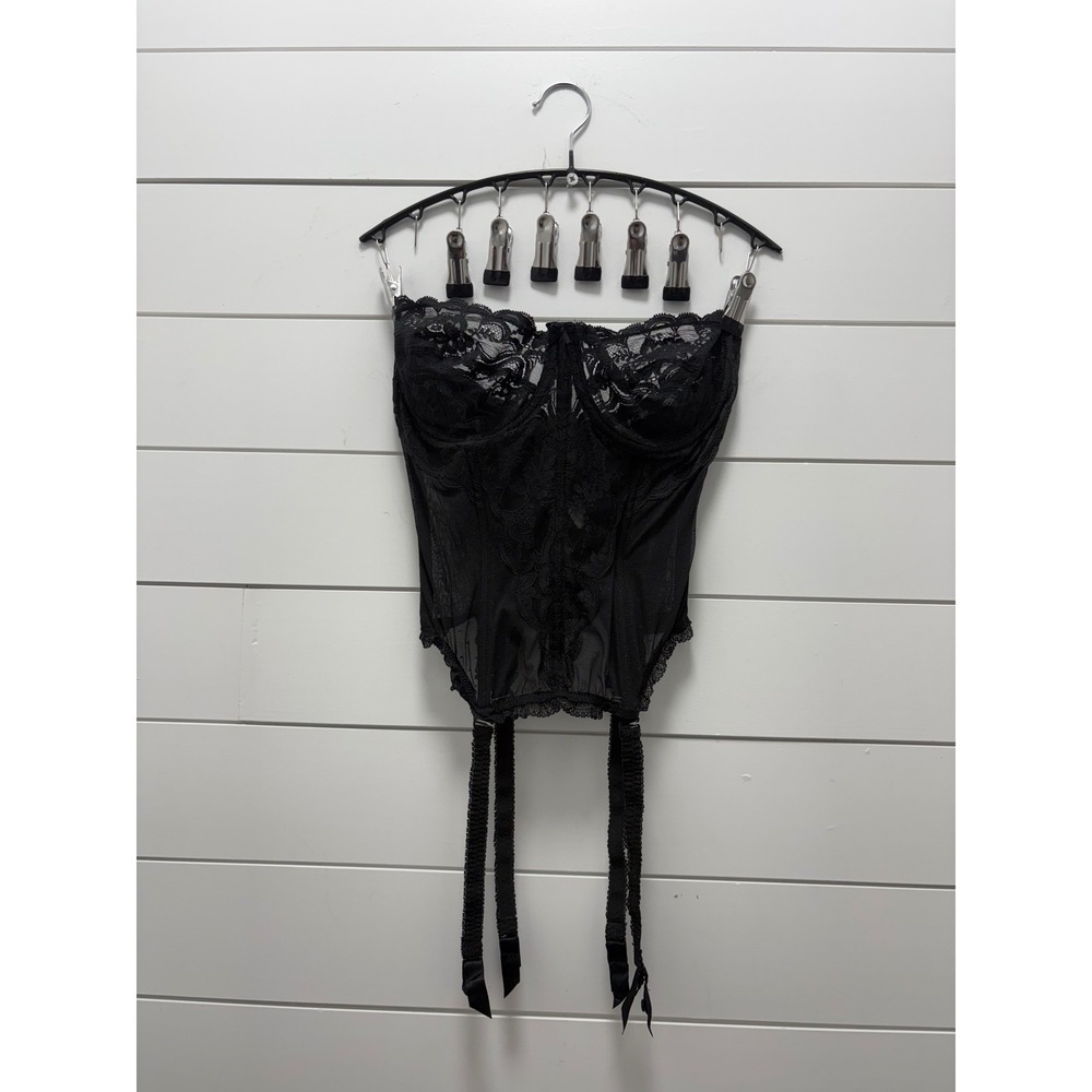 gorgeous vintage RARE black lace bustier with garter by vanity fair size 38